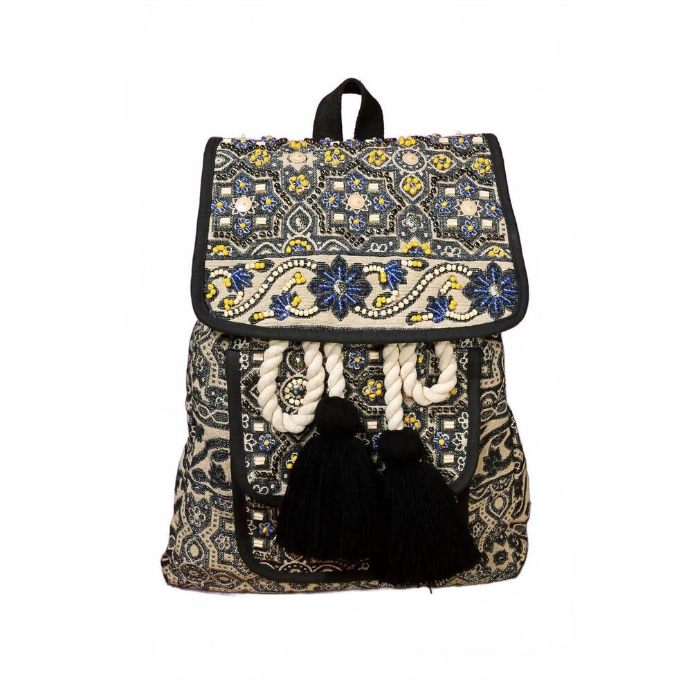 NEW URBANISTA women's hand-beaded front pocket backpack in moon flower